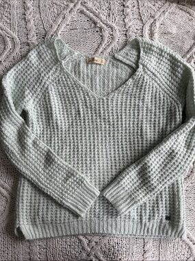 Hollister Mint Green V-Neck Waffle Knit Sweater